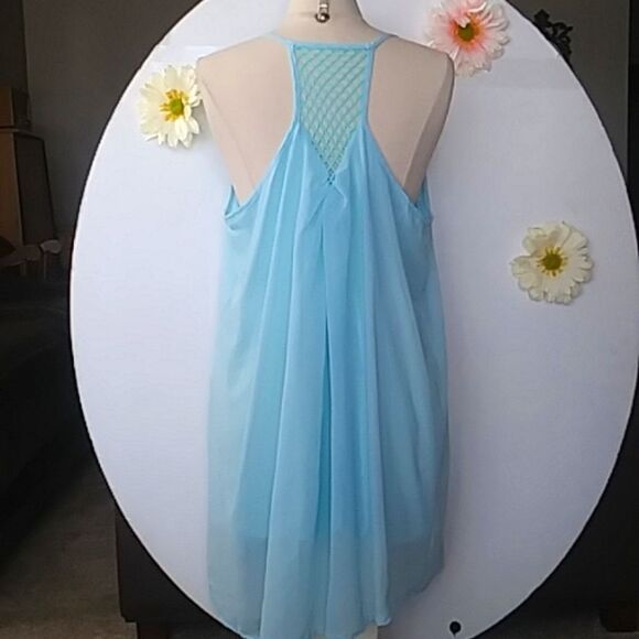 Nightie 50s Style Chiffon Sheer Baby Blue with Lining Spaghetti Straps size XL - Picture 9 of 9